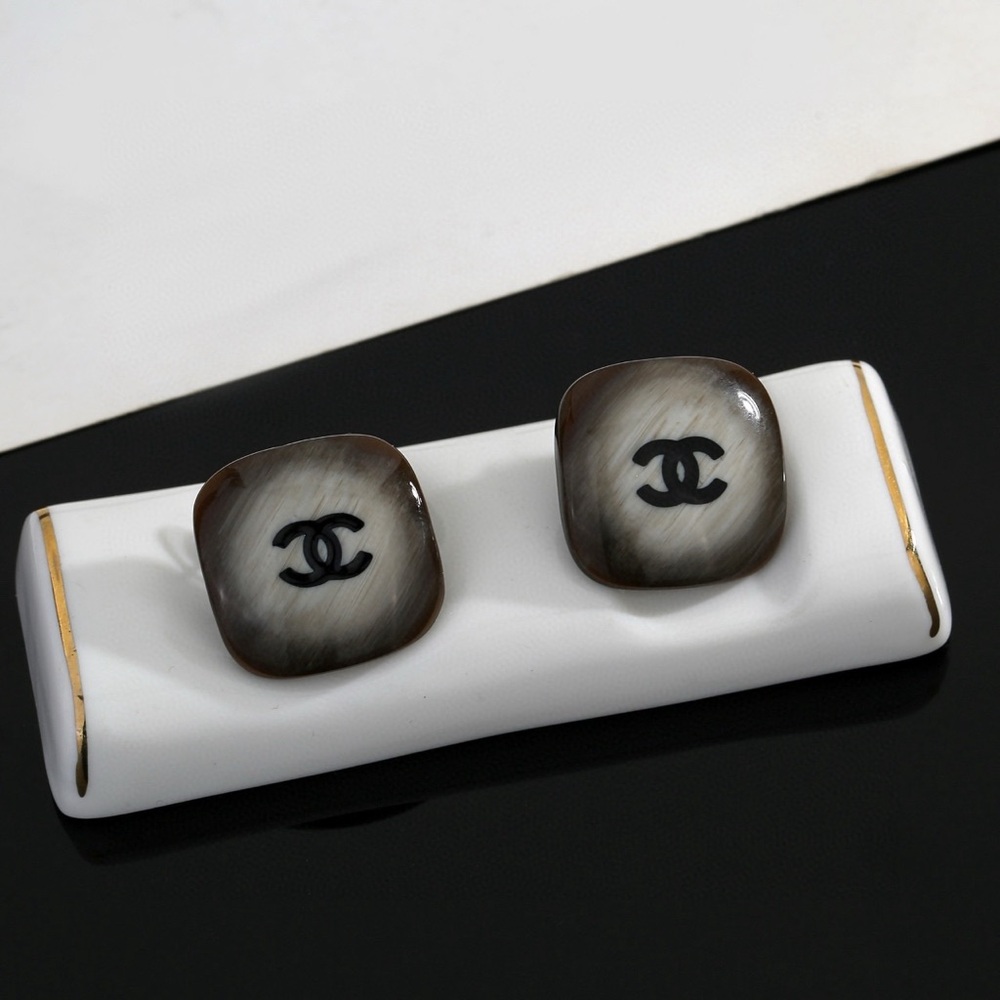 CHANEL Black and Gray Earrings